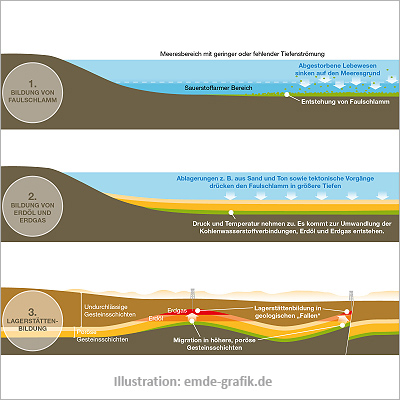 formation of deposits (petroleum, gas)